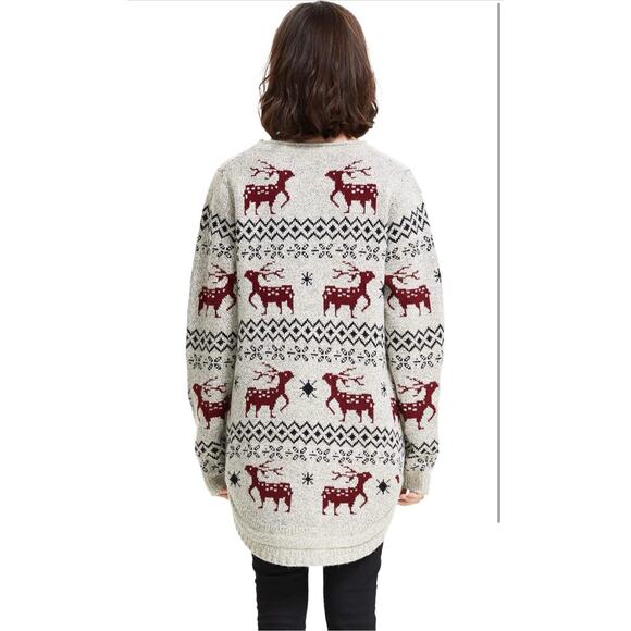 Shineflow Reindeer Fair Isle Oversized Sweater L Nordic Xmas Winter Knit Cozy - Picture 5 of 5